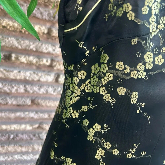 Stephen's Collection Black Gold Cherry Blossom Cheongsam Maxi Dress Size 4 - Picture 2 of 7